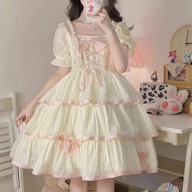 輕花嫁 伴娘 大碼 200斤 胖mm 顯瘦 lolita 連衣裙 洛麗塔 公主裙 夏, 杏粉色,XL碼（120-140斤）