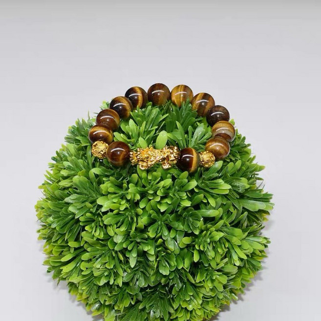 《泓潤》黃虎眼鍍金貔貅手珠