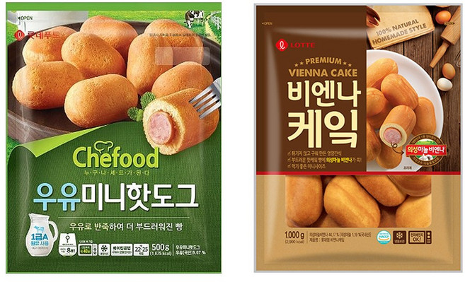 롯데 쉐푸드 우유 미니핫도그 500g + 비엔나 케익 1kg