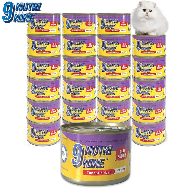 노엘캣 뉴트리나인 고양이 습식 참치캔 캔사료 습식사료 기호성 좋은 영양간식 부드러운 고양이캔, 160g, 24개, 참치&헤어볼