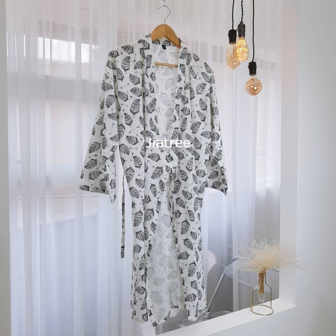 지아트리(Jiatree) 얇은 린넨 커플 여름 샤워 목욕 골프 사우나 호텔 바스 배스 로브 반신욕 나이트 가운, 네이비 라지, 1개, 네이비 라지 × 1개