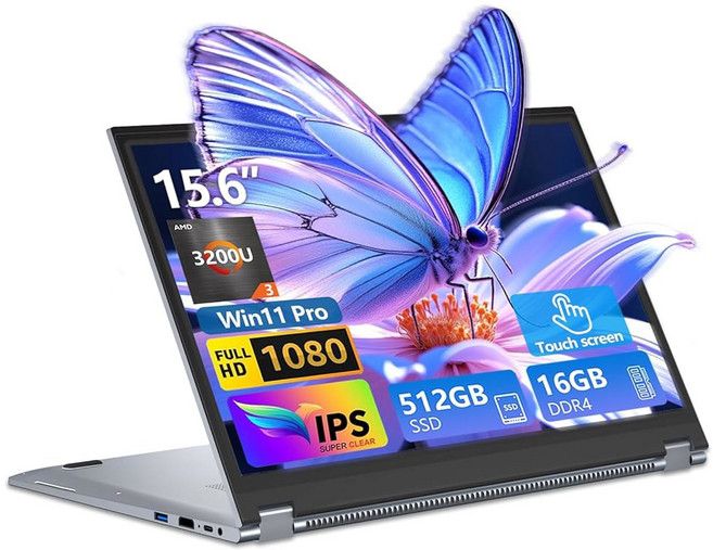 노트북 컴퓨터 2대 15.6인치 컨버터블 노트북 16GB DDR4 RAM 512GB SSD 터치스크린 AMD Ryzen R3 3200U Radeon FHD 1920x1080, Gray