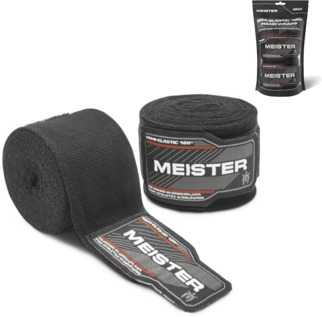 New 디자인 링사이드코리아 마이스터 복싱 핸드랩 프리미엄 반신축 격투기 붕대 4.5m 1쌍, 1세트, 블랙