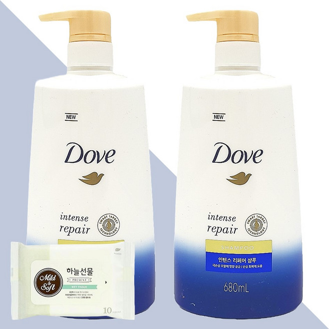 도브 인텐스 리페어 샴푸 680ml 2개(+하늘선물 물티슈 10매), 01 도브 인텐스 리페어 샴푸 680ml 2개