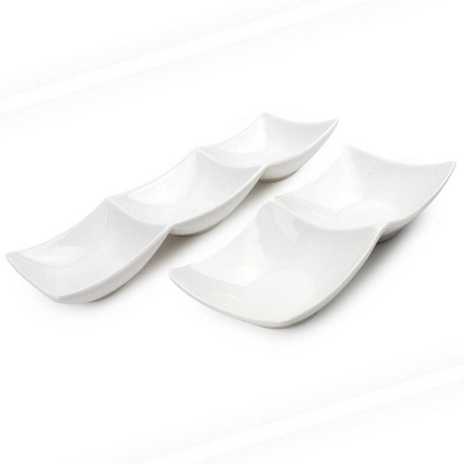 썬코 3절 횟집 초장 실용적 소스그릇 깔끔한나눔 직사각 나눔접시, 2구 18cm, 1개