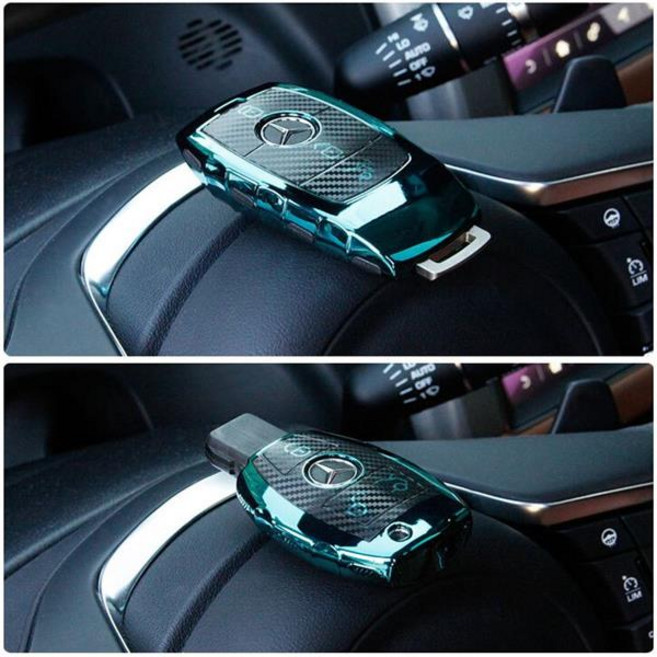 [모터스파이] 벤츠 호환 신형 스마트키 카본 TPU 키케이스 키홀더 보호커버, 신형 그린