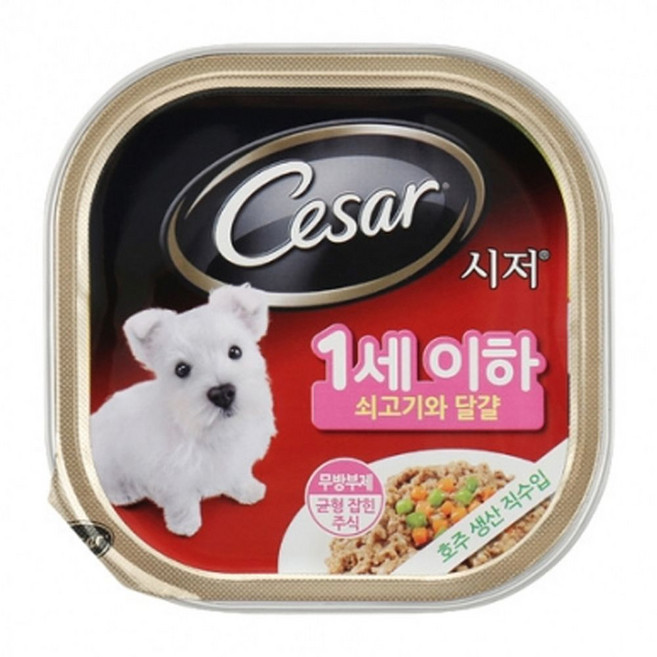강아지 시저 퍼피 소고기 달걀캔 100g 1P 습식 사료 반려견 강아지 통조림 시저캔 습식 사료 dew+45453Hh, 1