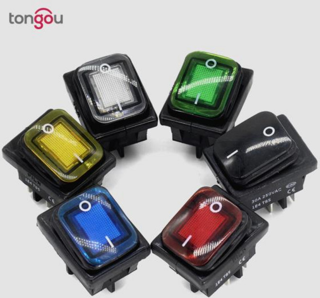 30A 4 핀 DPST IP67 t85 봉인 된 방수 자동 보트 해양 로커 스위치 LED 6V 12V 24V 110V 220V 30x22 헤비, 01 110V, 04 Black NO LED