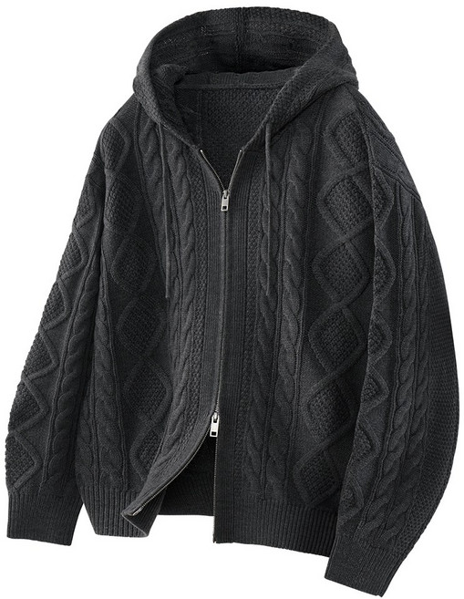 팀스핏 남성용 오버핏 2WAY 아란 꽈배기 니트 후드집업 5Color