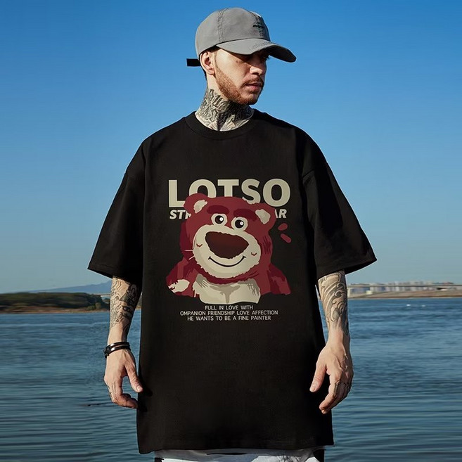歐北潮流 棉質落肩款五分袖T恤 M-8XL 大尺碼上衣 男生衣服 情侶裝