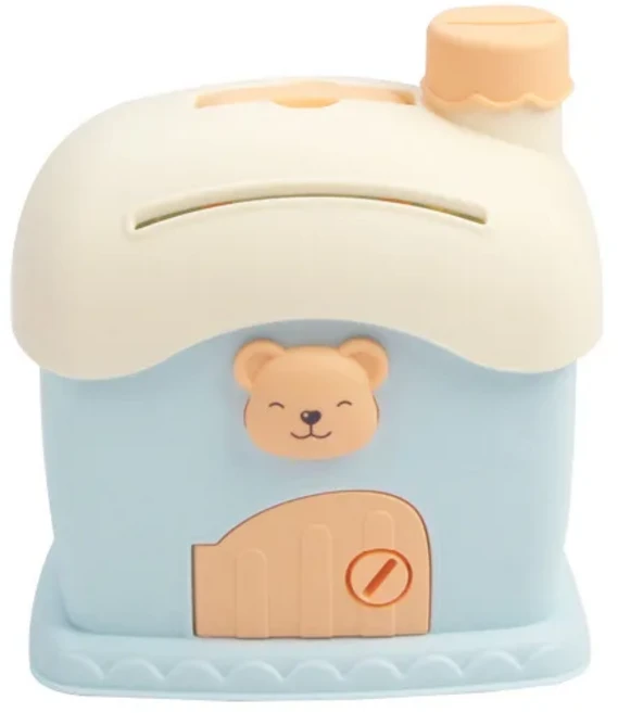 귀여운 만화 DIY 스티커 돼지 저금통 대용량 작은 집 열쇠 보관함 어린이를 위한 명절 선물, 02 blue with stickers