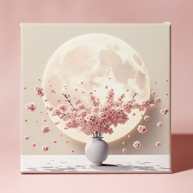 [달콤프린팅] 월하벚꽃 달항아리 _ 풍수 재물그림 금전운 집들이선물 개업선물