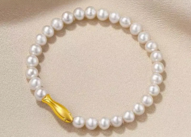 우아한 s925 담수진주 물고기 행운 팔찌