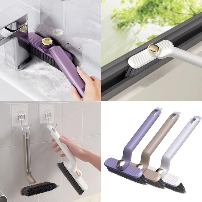2P/3P 회전 모서리 솔 브러쉬 틈새 360도 회전 청소솔 욕실 화장실, 1세트, 화이트+바이올렛+브라운