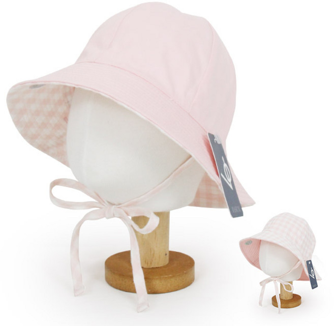 베이직엠 아동용(4~6세) 여름 벙거지 모자 버킷햇 리버시블 체크 끈 벙거지