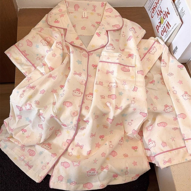 少女可愛Hello貓印花短袖短褲睡衣套裝, 1個, s9f5【褲子女】L 建議體重105-120斤
