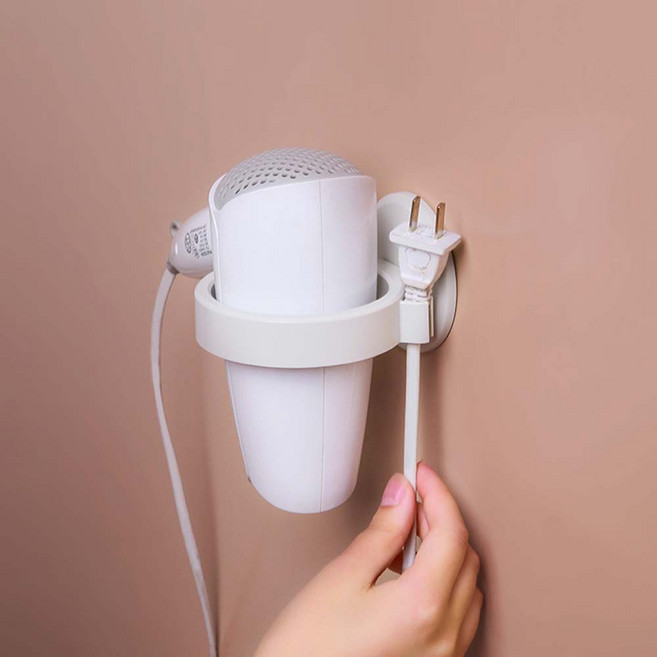 데일리공감 파스텔 벽부착 원형 드라이기 걸이 헤어용품걸이 드라이기홀더, 화이트, 1개