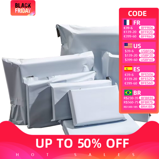 GEEKI 택배 봉투 의류 쇼핑몰 포장 비닐 포장지 플라스틱 보관 가방 우편물 자체 접착 도장 흰색 50 개/로트, 25x30cm 50PCS