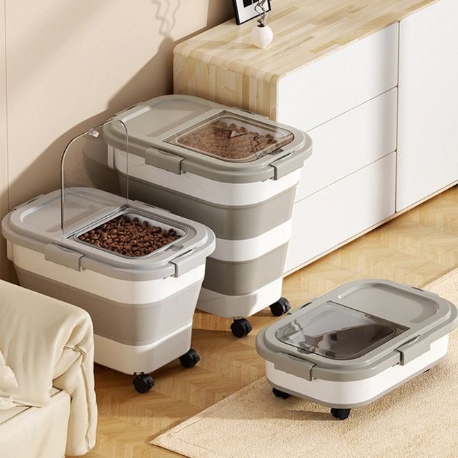21세기트랜드 코그모 접이식 강아지 사료통 펫 푸드 보관함 밀폐 용기 바퀴형 대용량 이동식, 22kg, 1개, 1