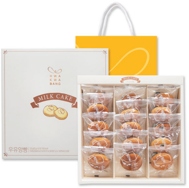 [화과방] 우유앙빵 선물세트 (35g x 15개입) + 쇼핑백 / 우유만주 앙금, 1세트, 525g