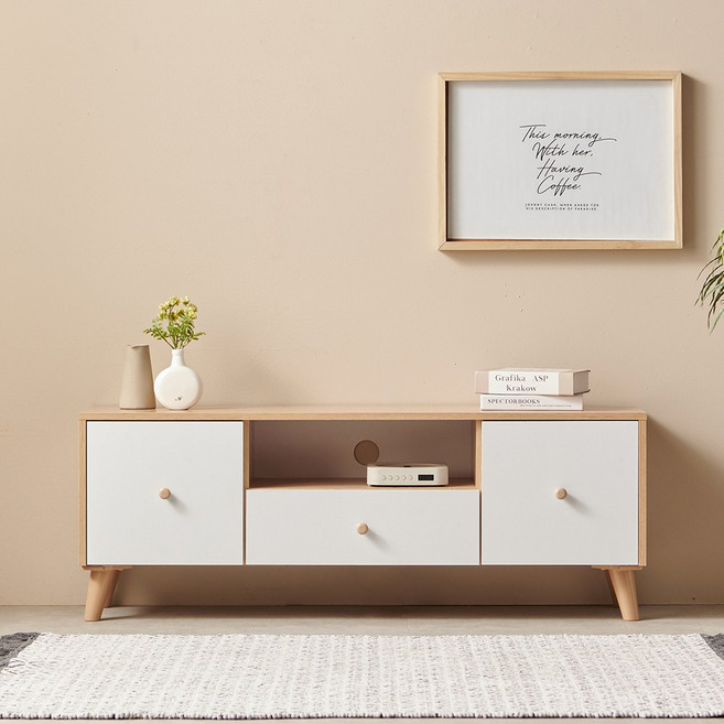 바로방가구 비엔나2 다리형 1200 거실장 TV장 티비다이 TV테이블 장식장, 오크화이트