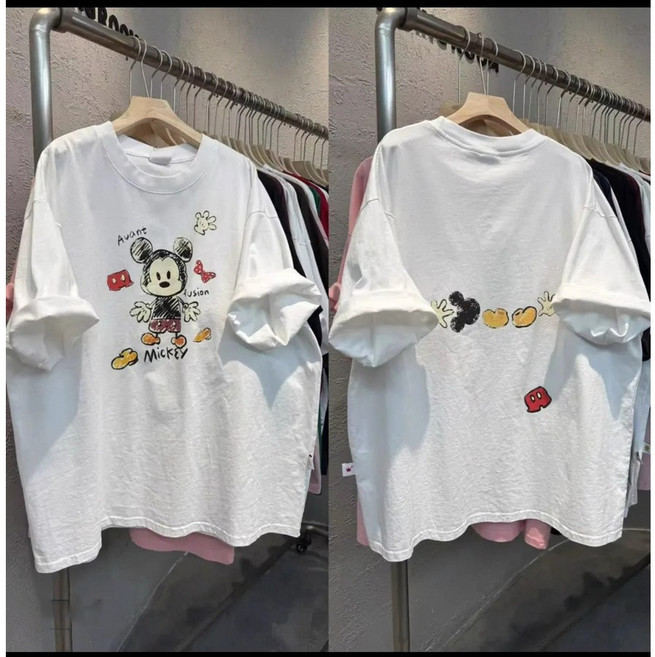 여름 루즈핏 4컬러 미키 레트로 반팔 티셔츠