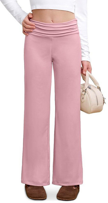 IIMMER Girls Summer Low Rise Fold Over Sweatpants – Stretchy Navy Blue Stripe Baggy Pants for Pres, 핑크