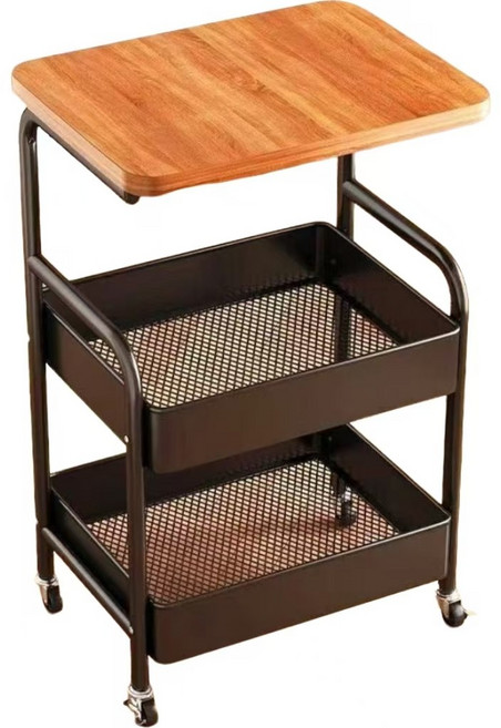 가정용 침대 사이드 테이블 다용도 이동식 트롤리 수납 정리함 SYW, 3단, 블랙