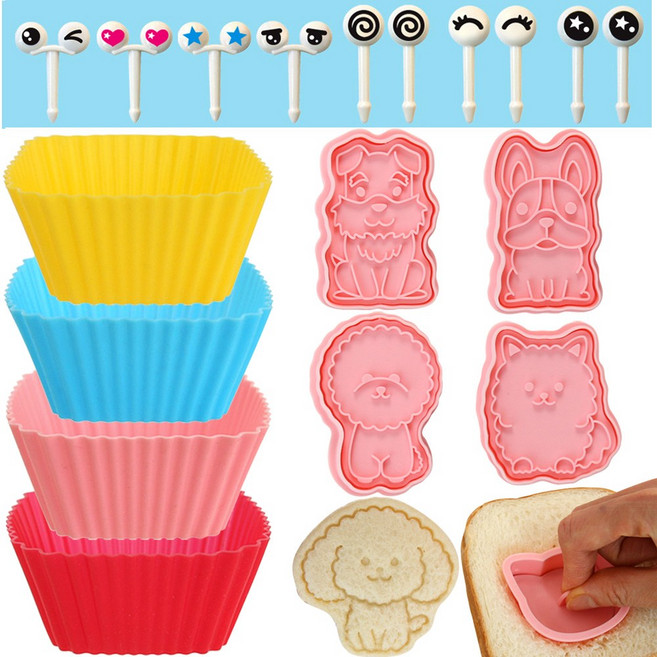 애니팜 도시락꾸미기세트 식빵틀 4종+사각 반찬컵 4P+도시락픽 10P, 1개