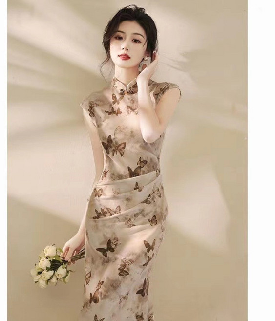 法式旗袍魚尾裙新款新中式女中國風年輕款優雅氣質日常連衣裙