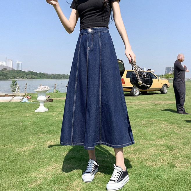 블랑루즈 에이스 데님 진청 롱 스커트