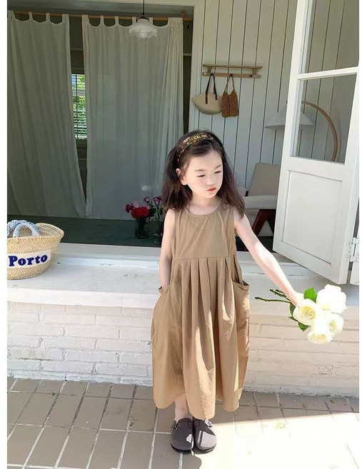 女童連身裙 韓版簡約無袖公主洋氣長裙