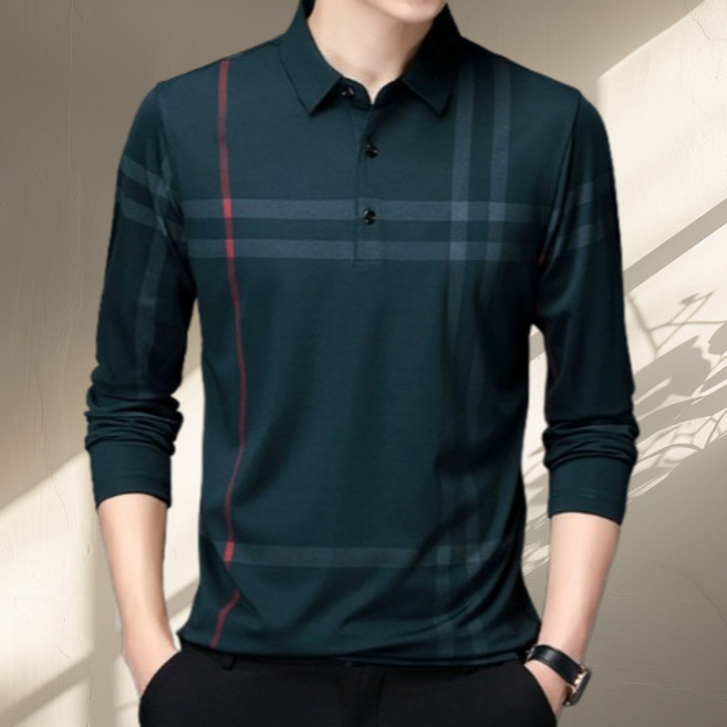 코엑티 남성 봄 가을 체크 포인트 카라 긴팔 티셔츠