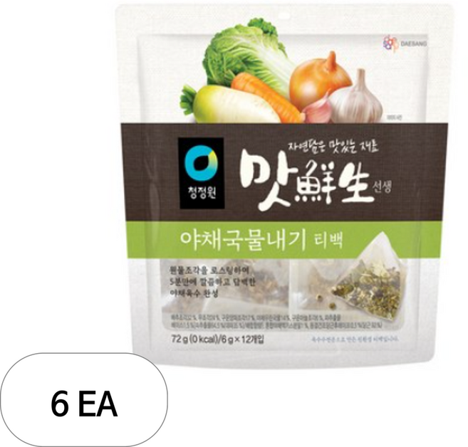대상 청정원 맛선생 야채국물내기 티백 12p, 72g, 6개