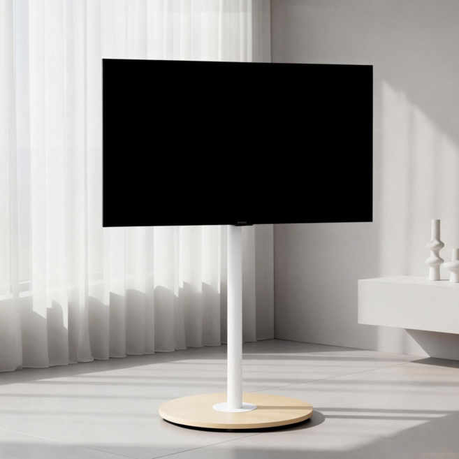 UNHO 이동식 TV 스탠드 40-75인치 하중 40kg 받침대 거치대 55인치 65인치 75인치 높낮이 조절 삼성 LG 일반 브랜드 호환, 우드+화이트, 1개