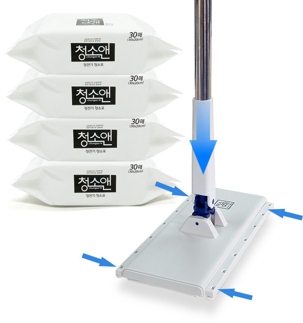 이지클립 원터치 바로 밀대 대형 톡톡밀대+정전기포 4팩, 1세트