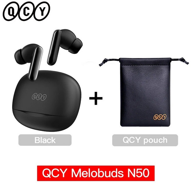 QCY Melobuds N50 ANC Bluetooth 54 무선 이어폰 액티브 노이즈 캔슬링 6개 마이크 클리어 콜 이어버드 멀티포인트 연결, Black with Pouch, 스페인
