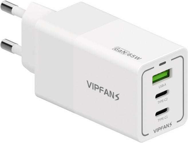 VIPFAN S GaN 65W 초고속 미니 3포트 충전기 가정용 여행용 휴대용