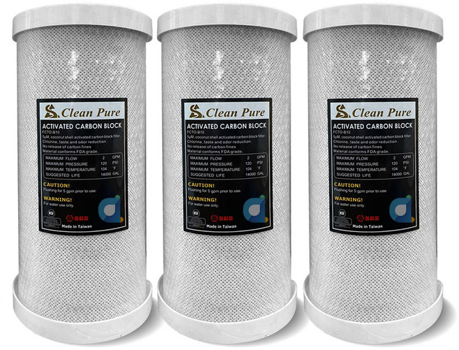 CLEAN PURE 10英吋大胖CTO壓縮柱狀活性碳濾心 有效去除異味、氯氣 提升飲水品質, 3個, FCTO-810