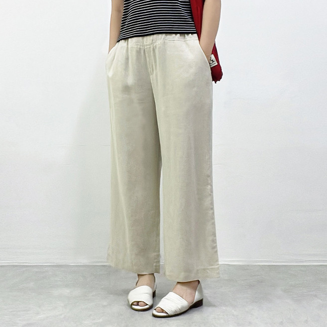 [부드러운 린넨팬츠] 연베이지 소프트 린넨 블렌드 세미와이드 밴딩팬츠 빅사이즈 밴딩바지 66 77 88 99