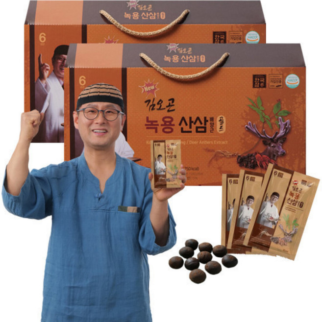 [TV홈쇼핑정품 찜케어] 더진한 김오곤원장 녹용 산삼 배양근 골드 국내산 6년근 홍삼 녹용 농축액 침향환10환, 2박스