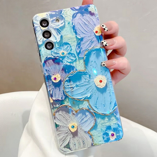 갤럭시S25 S25플러스 S25울트라 럭셔리 유화 플라워 큐빅 실리콘 핸드폰 케이스