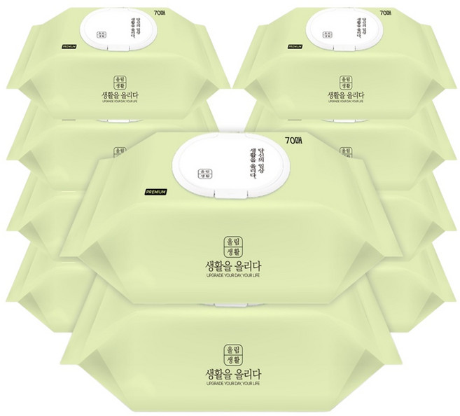 올림생활 65평량 프리미엄 물티슈 70매 10팩, 10개, 70개입, 65g