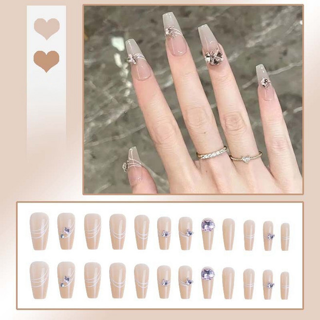 FAINAL SENSE 착용형 인조네일 고급스러운 착용형 인조네일 네일팁 가죽 네일, 1개, 차가운 은하수