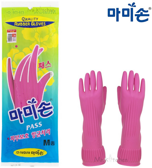 마미손 고무장갑 패스 중 분홍 1켤레, 중(M), 1개