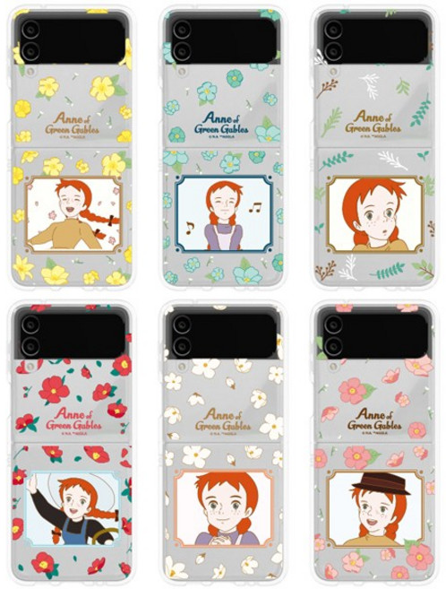 페블 갤럭시Z플립4 F711 Z플립4 빨강머리앤 플라워 블루밍 디자인 투명 젤하드 휴대폰 케이스