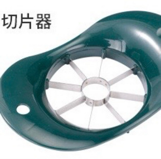 全鋅合金304不鏽鋼切果器，蘋果切片神器，快速分離果核果肉，輕鬆製作水果拼盤，廚房必備水果刀具, 1個, 旁邊塑膠手把綠色+中間不銹鋼