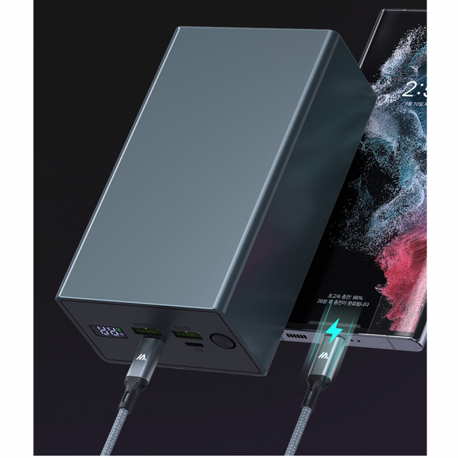 언제 어디서나 대용량 고속충전 스마트폰충전기 40000mAh 보조배터리 갤럭시 Z플립 Z플립5 Z폴드 Z폴드5, 상세페이지 참조, 40000mAh CtoC케이블포함-블랙