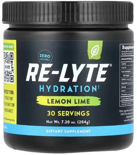 Re-Lyte 제로 칼로리 하이드레이션 수분충전 레몬 라임 전해질 분말 204g, 1개 - 쿠팡