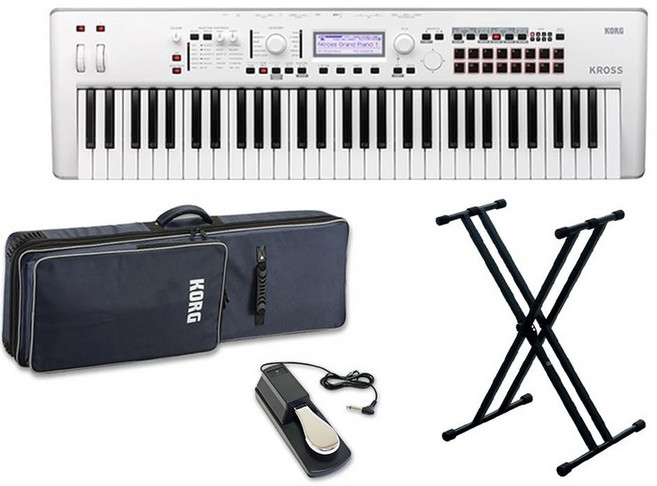 KORG KROSS2-61-SC (화이트) 밴드용 키보드라면 이것 61 건반 심플 4점 세트 [케이스스탠드페달 첨부] 코르그, 1개